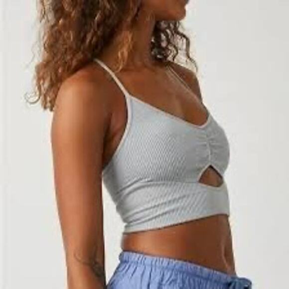 Free People Tops - Free People Free Throw Strappy Back Cutout Ribbed Crop Top Grey M/L Athleisure